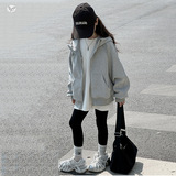 女童加绒加厚卫衣外套2025年秋冬新款中大童休闲连帽插肩袖拉链衫，童装外套，祺儿童装