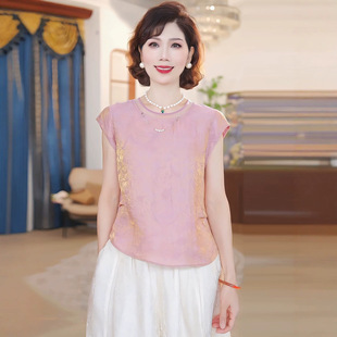 年轻妈妈夏装套装妈妈装气质时尚2026新款洋气中老年女装洋气上衣