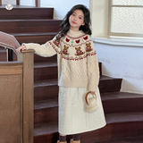 女童加厚小熊毛衣2025年秋冬新款中大童卡通刺绣针织衫可爱打底衫，童装毛衣，祺儿童装