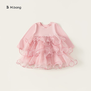 邦选湖州织里童装女童裙子粉色女孩子网纱裙小童公主裙儿童连衣裙