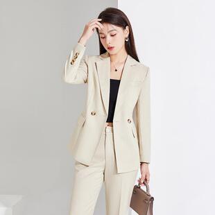 气质女神范工作服 马甲女三件套米白色时尚 晚会主持人西装 职业套装