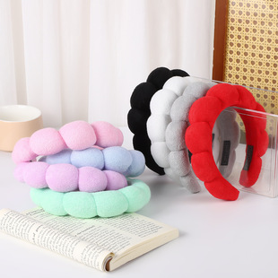 欧美跨境云朵海绵洗脸颅顶发箍彩色毛巾布麻花头箍发带发饰