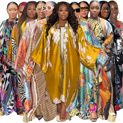 print hot item loose casual kimono long sleeved trench coat