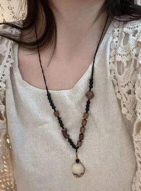 新中式木珠菩提项链枯木逢春长款女复古小众设计感古风网红饰品