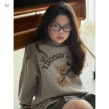 女童2025年秋冬新款可爱小熊毛巾绣针织毛衣女大童时尚可内搭外穿，童装毛衣，祺儿童装