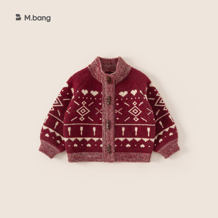 邦选童装童衣服冬季新品红色上衣氛围女童毛衣日系儿童外套