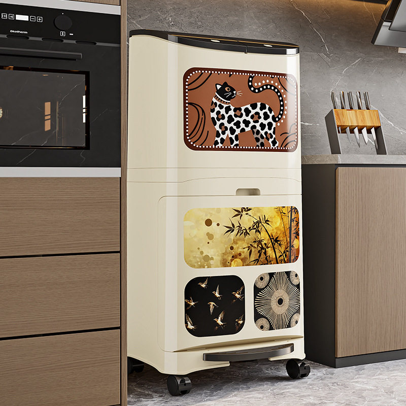 厨房垃圾桶款多层按压脚踏式免弯腰家用收纳筒厨余带轮子清洁桶