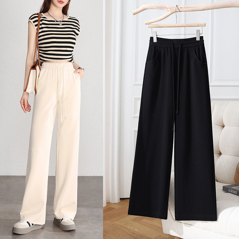 女白色面膜裤腰抽绳舒适柔软垂感休闲百搭小个子显瘦窄版直筒裤