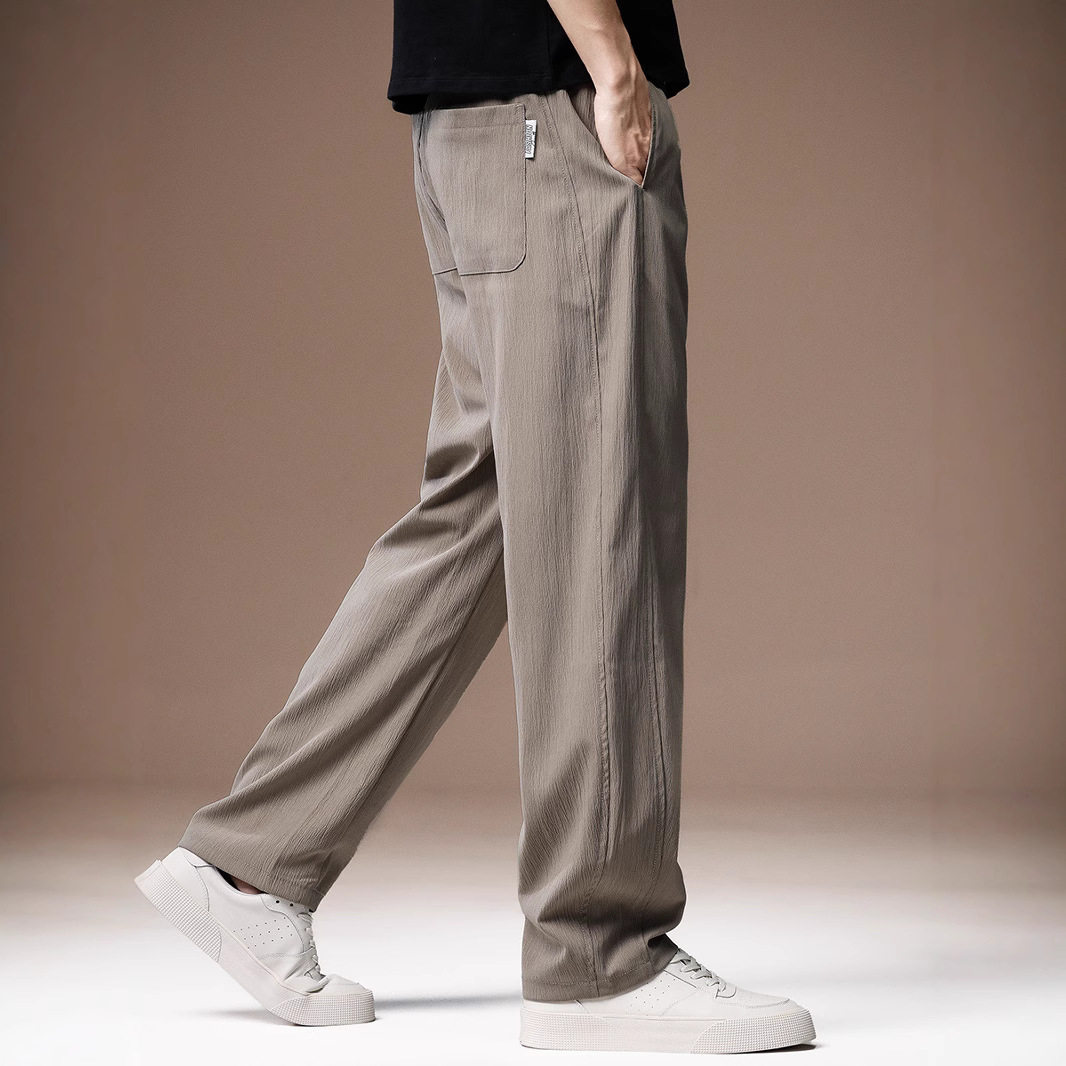 春秋新款简约弯刀休闲裤男士高端宽松垂感运动直筒潮牌凉感裤子男