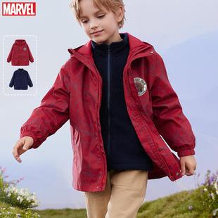 冲锋衣款儿童新款外套羽绒服蜘蛛侠加绒防风衣大童三合一摇粒
