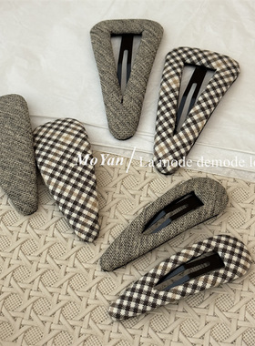 韩版新款早秋咖色格纹发夹气质简约刘海夹子侧边bb夹后脑勺碎发卡