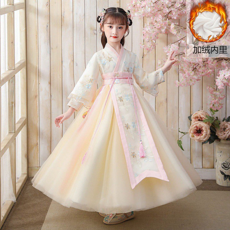 女童汉服秋冬装2025新款儿童加厚古装中国风唐装小女孩连衣裙冬款