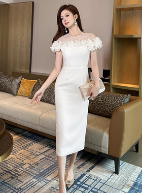2025夏季新款白月光礼服裙白色连衣裙女领证小白裙订婚裙子9015