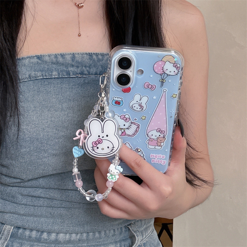 蓝底蛋糕长帽气球KT适用iPhone16苹果15ProMax/14/13手机壳手提绳