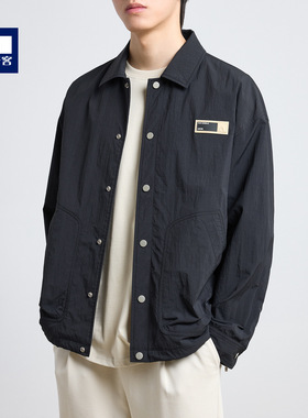 墨麦客男装简约翻领休闲外套2025秋新款贴标装饰男士夹克80693.