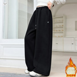 女童加绒卫裤2025年秋冬新款中大童撞色腰口弯刀阔腿裤运动裤长裤，童装裤子，祺儿童装