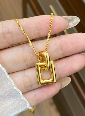 简约时尚复古设计感方形吊坠项链配饰女轻奢通勤经典百搭锁骨链