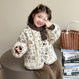 女小童冬季夹棉外套2025新款棉衣女花边秋冬碎花棉服儿童上衣，童装外套，祺妙童装