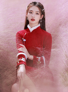 秋季旗袍2025年新款红色春款加棉加厚改良年轻款端气质长袖秋冬
