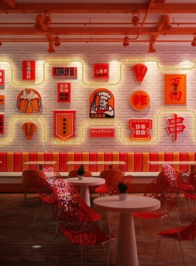 网红炸串店装饰画发光挂画工业风