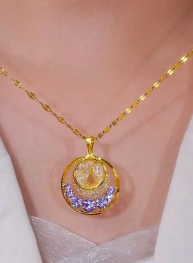 合金项链新款紫罗兰平安扣项链女法式气质高级轻奢紫色吊坠锁骨链