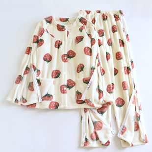 女冬季法兰绒保暖大码护理服针灸理疗术后康复易穿脱卧床透析化疗