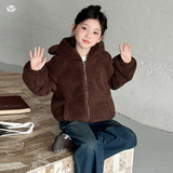 女童2025年冬季新款小熊耳朵毛毛衣女大童可爱毛茸茸加厚软糯外套，童装外套，祺儿童装