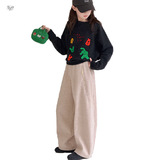 女童加绒毛呢裤2025年秋冬新款中大童休闲卫裤纯色阔腿裤弯刀长裤，童装裤子，祺儿童装