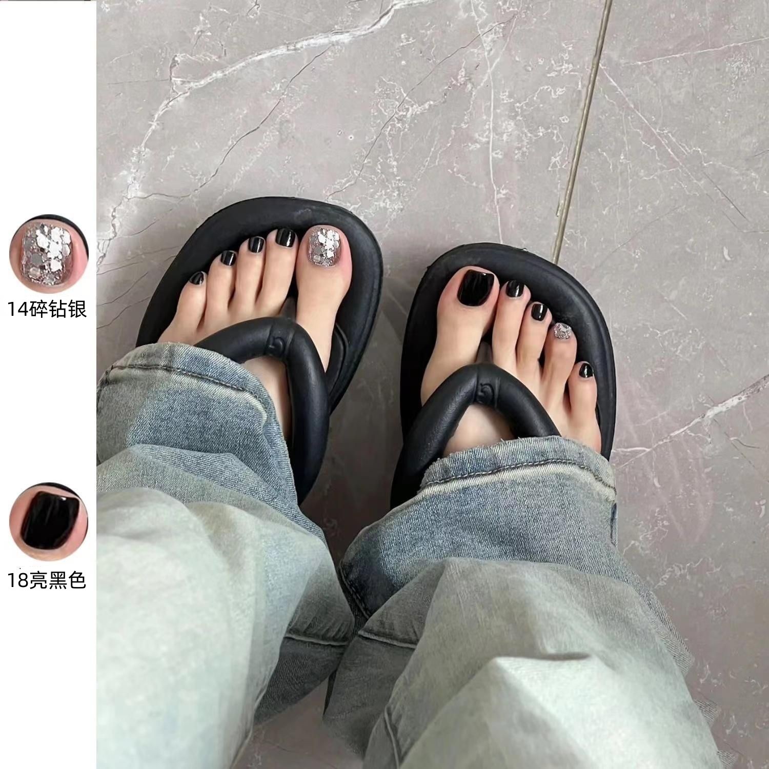 黑色脚趾甲油夏季显白不可剥指甲油持久不掉色防水速干无毒亮闪闪