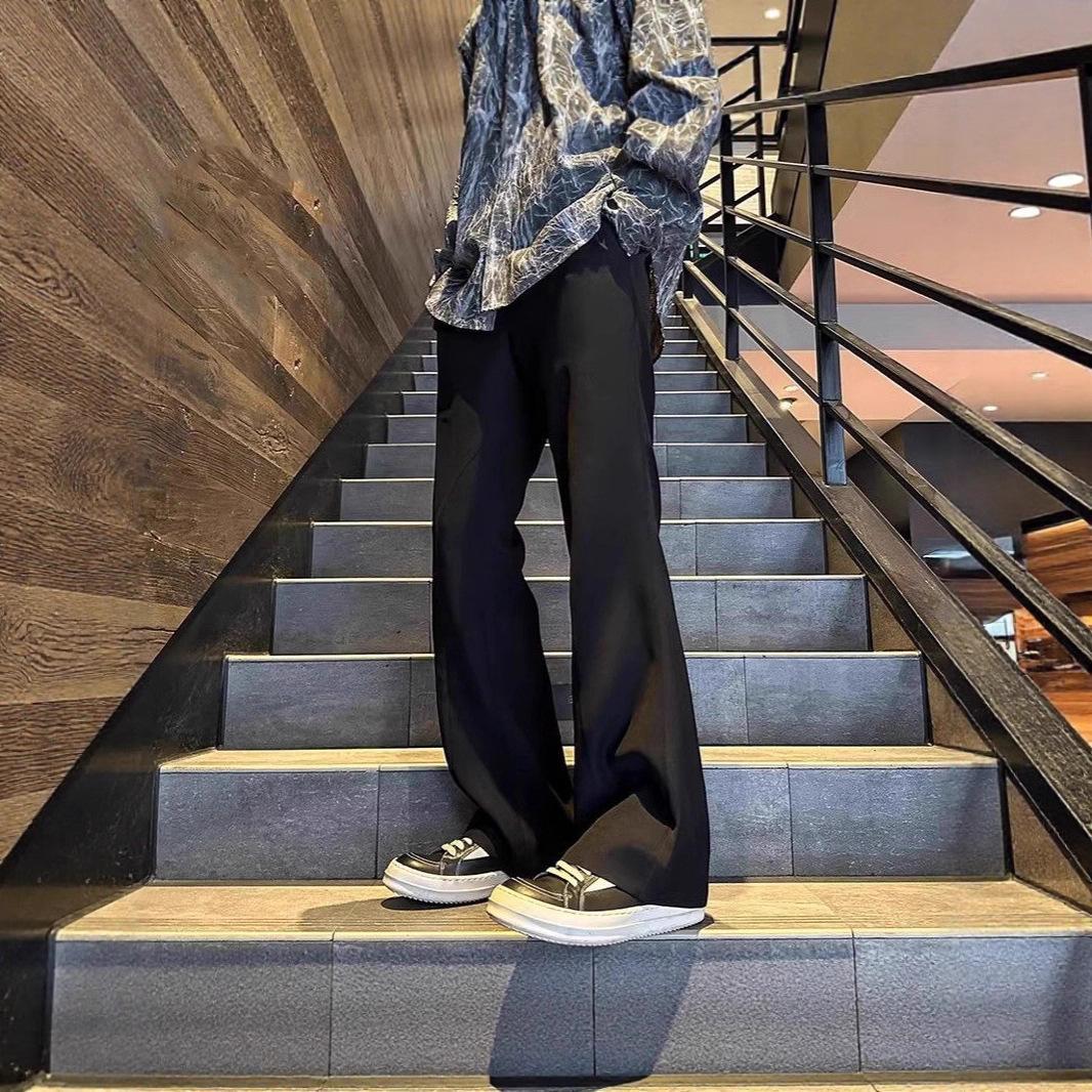 微喇叭黑色休闲裤潮牌级感cleanfit宽松直筒百搭休闲长裤子