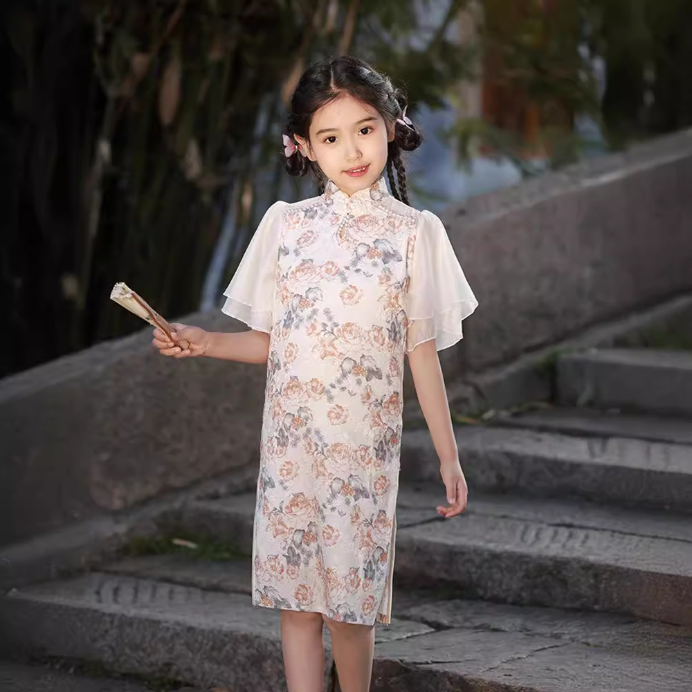 儿童旗袍女童夏季2025新款薄款小女孩复古清新优雅民国风连衣裙夏