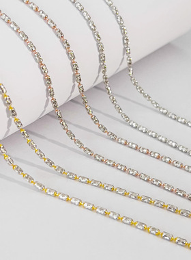 S925纯银橄榄珠项链双色意大利钻石链波光粼粼万能调节流苏毛衣链