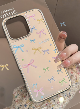 电镀Korean-style colored bow mirror Case适用iphone  11 12 13 14 15 16 plus 17 pro max