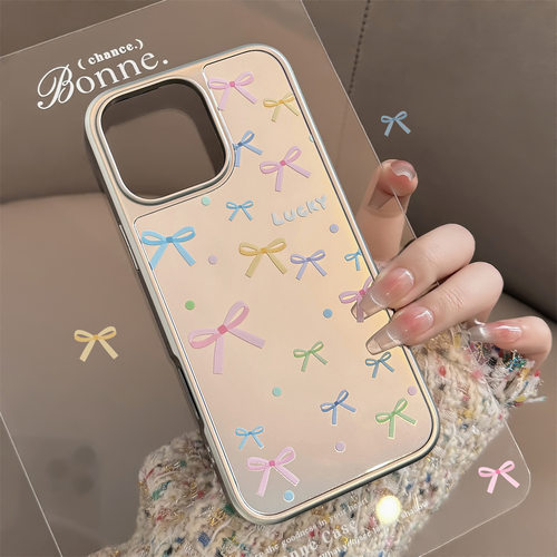 电镀Korean-style colored bow mirror Case适用iphone  11 12 13 14 15 16 plus 17 pro max
