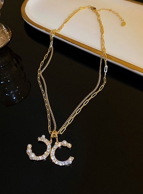 小香风字母c毛衣链合金女合金