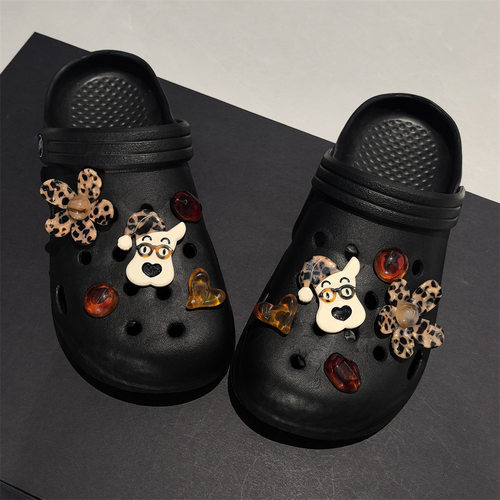 AI LIFE美拉德洞洞鞋配饰鞋花豹纹眼镜狗醋酸装饰适配Cross/Crocs