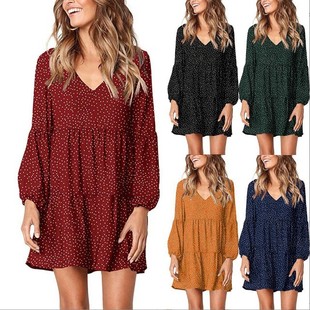 Neck dress Dress dot Polka loose Sleeve Long Tunic Women