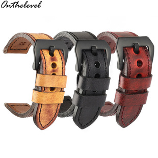 新款牛皮腕带表带20 22 24mm 纯手工做旧擦色复古真皮手表带配件