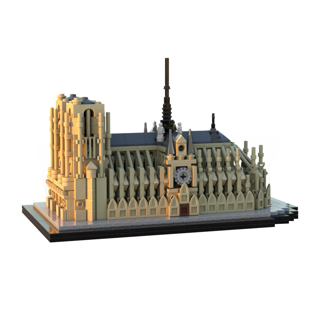 【高砖零件】1:800巴黎圣母院大教堂建筑MOC-192777拼装积木玩具