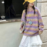 女童彩色毛衣2025年秋季新款中大儿童撞色条纹针织衫春秋长袖上衣，童装毛衣，祺儿童装