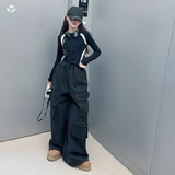 女童2025年秋冬新款嘻哈风加绒工装皮裤打底套装中大童冬季加绒潮，童装休闲套装，祺儿童装