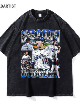大谷翔平T恤棒球联盟Ohtani Shohei水洗做旧复古短袖高街半袖