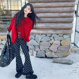 女童2025年春秋新款不规则拼块年货毛衣波点毛线裤子女大童新春潮，童装毛衣，祺儿童装