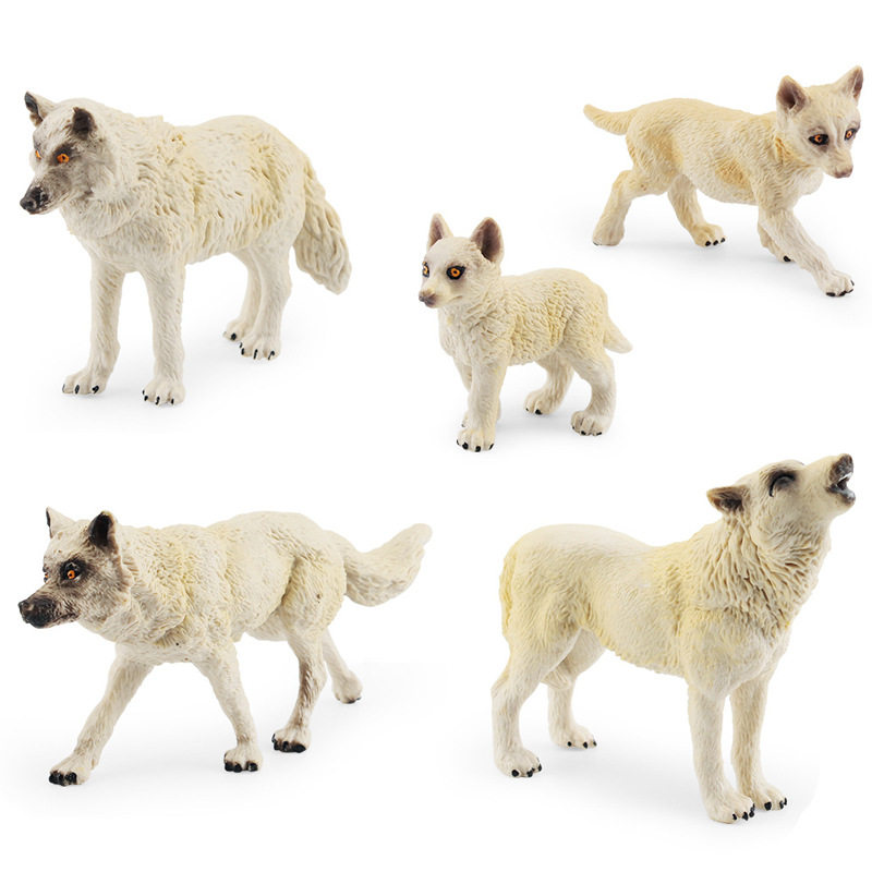 5款北美白狼动物模型咆哮狼行走狼幼崽小狼狼王桌面摆件儿童玩具
