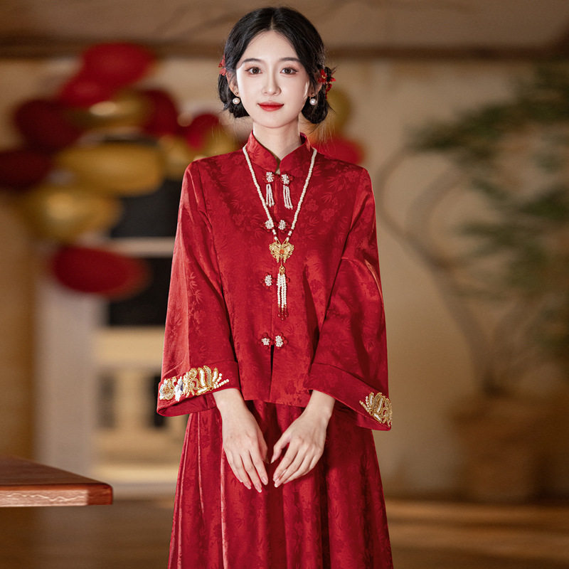 晨袍敬酒服新娘新中式订婚礼服套装红色嫁衣女结婚秀禾服旗袍婚服