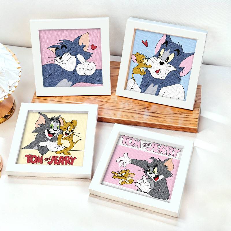 猫和老鼠钻石画带框汤姆猫儿童手工diy钻石贴画Jerry卡通砖石画