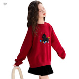 女童毛衣2025年秋冬新款卡通小马毛球针织衫中大童新年打底衫上衣，童装毛衣，祺儿童装