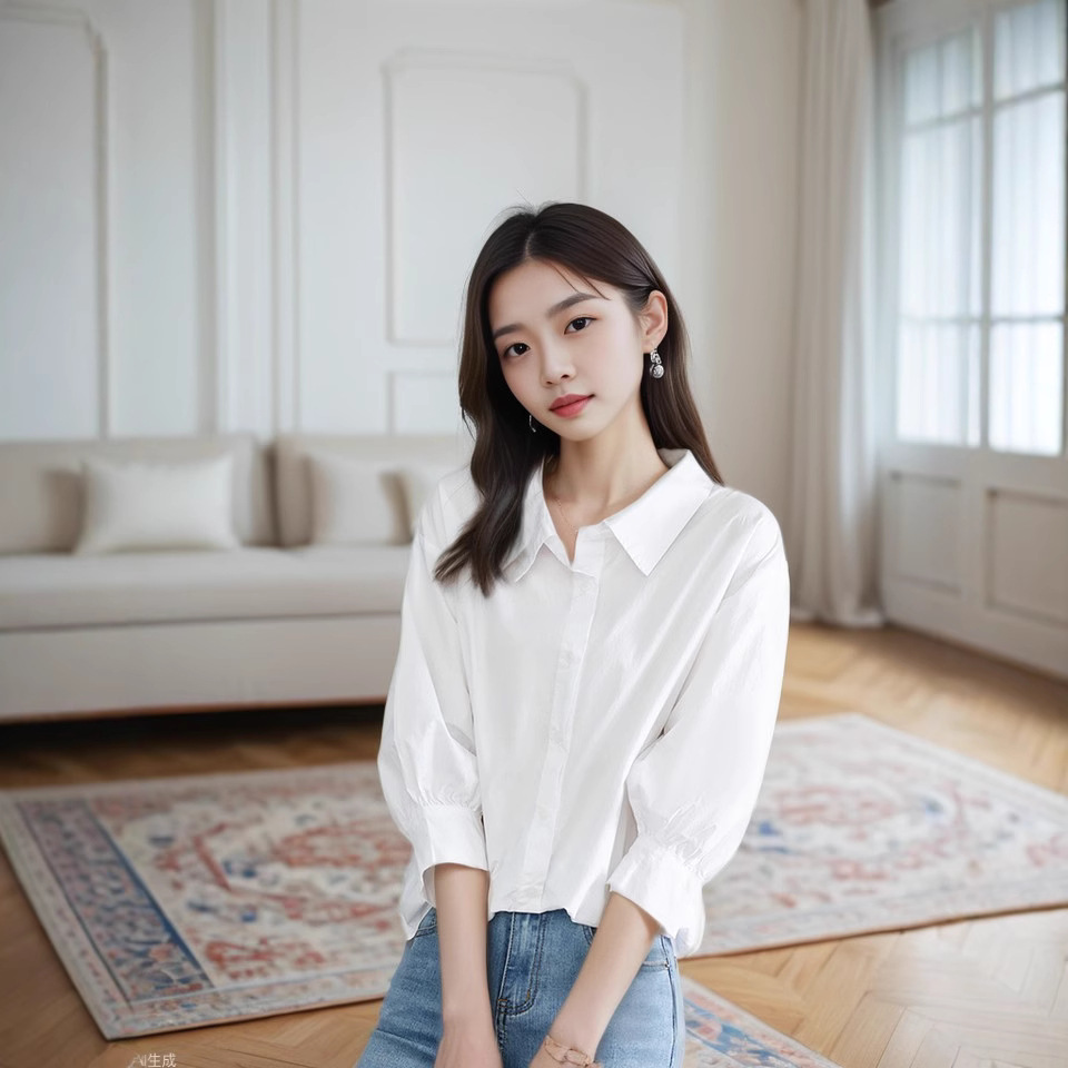 厂家直销白衬衫女七分袖2025新款韩版灯笼袖上衣宽松休闲纯棉衬衣