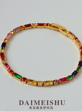 欧美复古轻奢彩色多巴胺锆石手链女夏百搭级感简约小众气质手饰