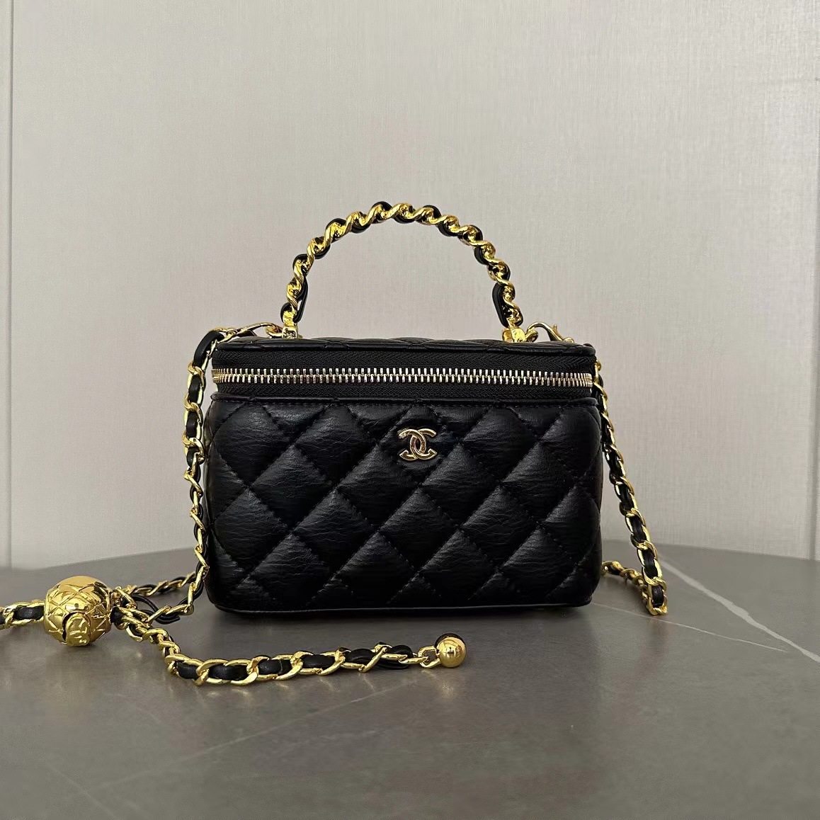 品牌真皮小香风菱格链条盒子包新款口红包时尚斜挎包百搭肩女包